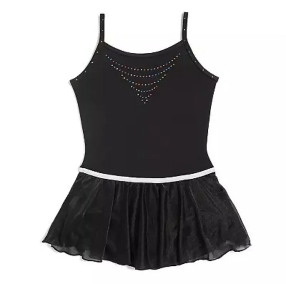 Jaques Moret Dance Cami Dance Leotard Skirt Rhinestones XS‎ Black